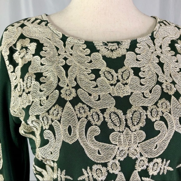 Gianni Bini emerald green bodycon long sleeve dress metallic embroidery S - Picture 2 of 10